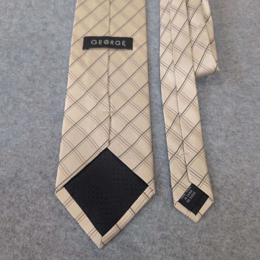 GEORGE Mens Necktie All Silk Beige Brown Plaid Professional Career - Picture 2 of 4